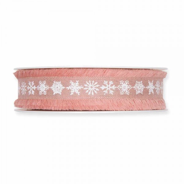 Geschenkband "Eiskristalle" Leinen rosa 25mm 15m