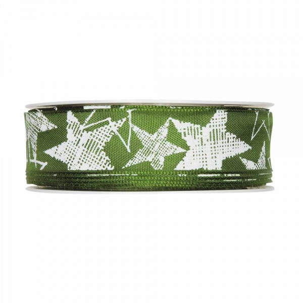 Geschenkband "Sterne" grün/weiß 25mm 25m