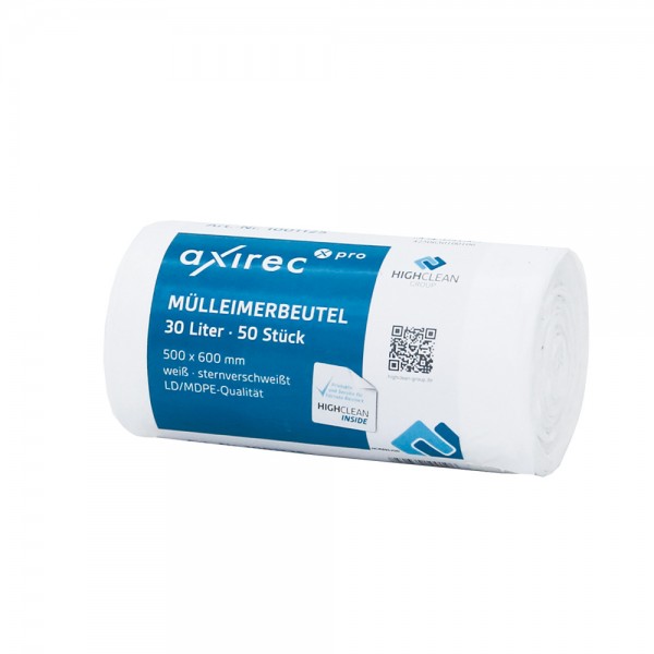 Axirec Pro Mülleimerbeutel 30l. 50x60cm weiß