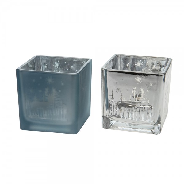 Kerzenhalter aus Glass sortiert weiß/blau Liv