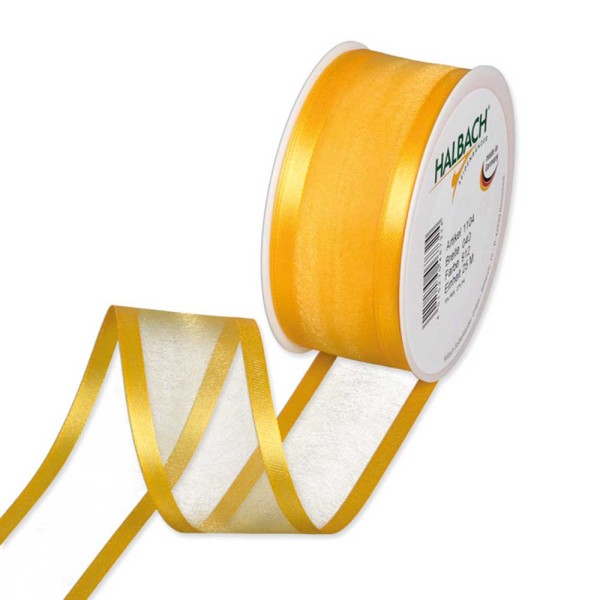 Geschenkband Chiffon Stripes 40mm/25Meter gelb